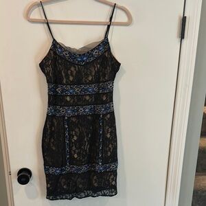 Elegant Black and Blue Lace Dress
